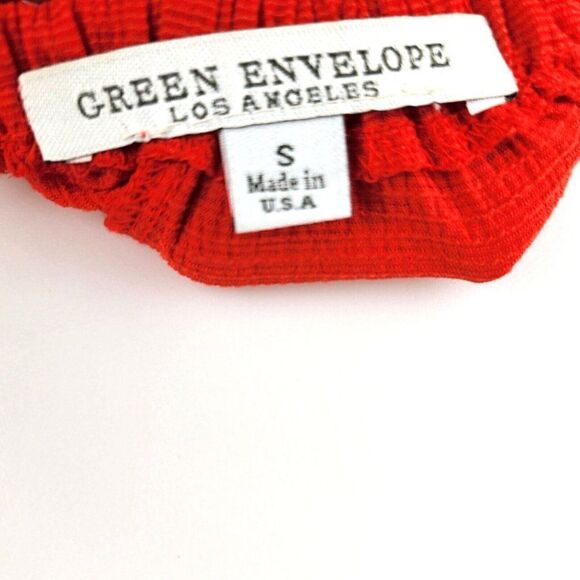 Green Envelope Mini Dress Orange Off Shoulder Flutter Sleeve Tie Straps Womens S - Picture 5 of 5